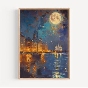 Halifax Oil Painting, Halifax Nova Scotia Harbour Poster or Canvas Print Canadian City Nighttime Wall Art Oil Paint Style Halifax Waterfront