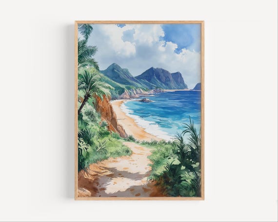 Okinawa Beach Watercolor Painting, Okinawa Poster or Canvas Print