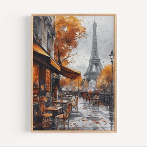 Cafe in Paris Watecolor Painting, Eiffel Tower Travel Poster Print or Canvas, France Wall Art Gift, Art Souvenir Gift, Paris Europe Autumn