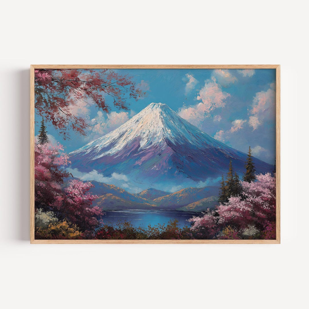 Mount Fuji Landscape Oil Painting Print: Japanese Mountains Oil