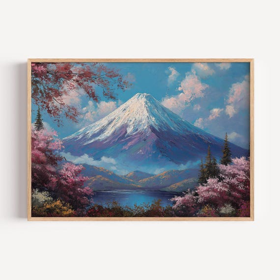 Mount Fuji Landscape Oil Painting Print: Japanese Mountains Oil