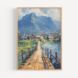 Laos Watercolor Painting, Laos Travel Poster or Canvas Print, Laos Wall Art Gift, Laos Southeast Asia Bridge Watercolour Painting Art Print