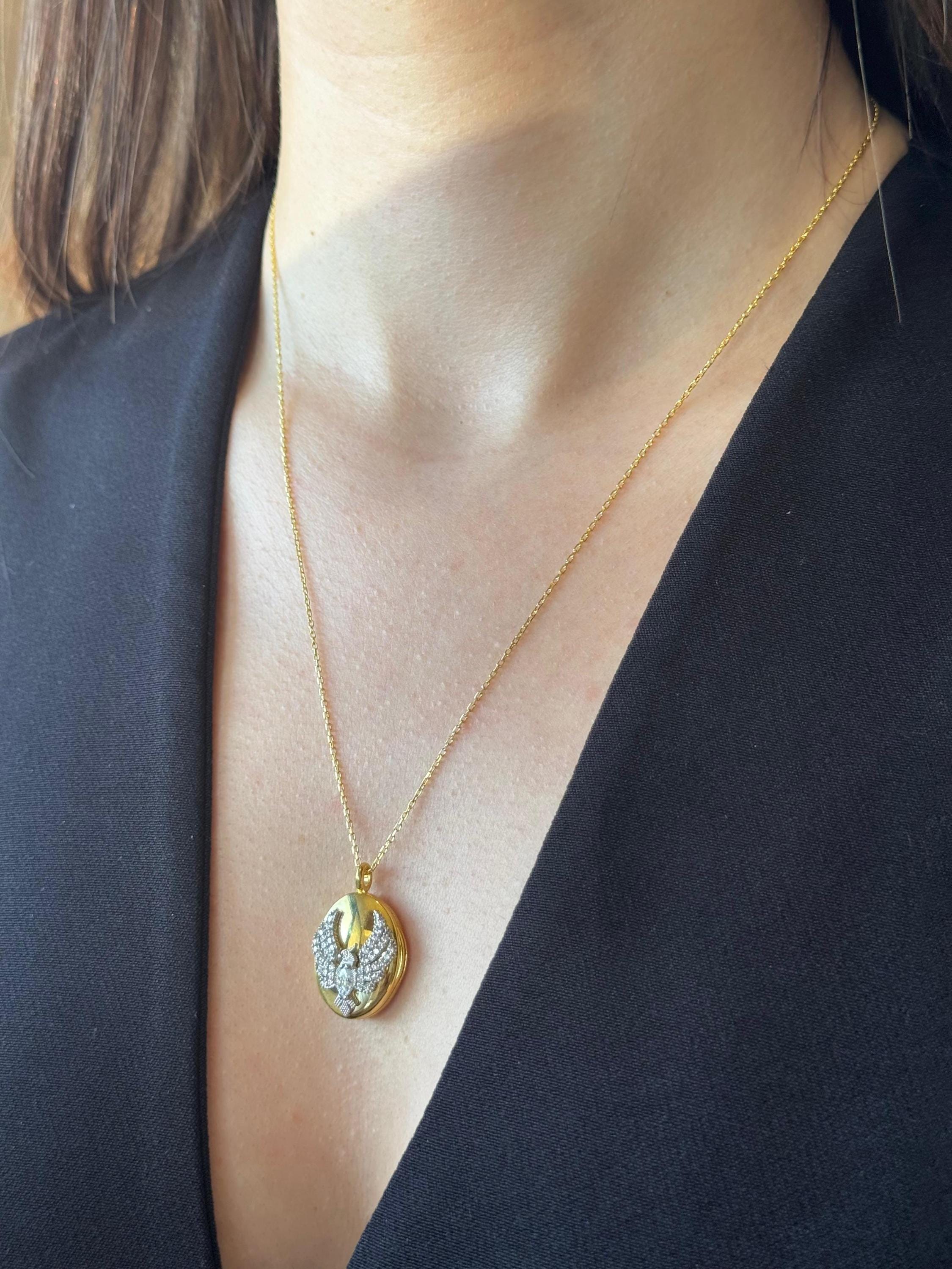 Gold Phoenix Locket Necklace: 925 Sterling Silver, Fire Bird Simurgh - Etsy