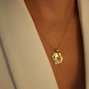 ArgentaJewelの925スターリングシルバーと18Kゴールドメッキの母と子のシルエットネックレス。母と子のネックレス。彼女へのギフト。
