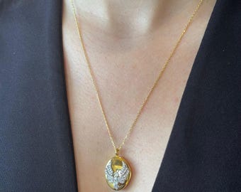 Unique Phoenix Necklace by ArgentaJewel in 925 Sterling Silver • 18K Gold Plated Phoenix Locket Necklace • Gold Fire Bird Simurgh Necklace