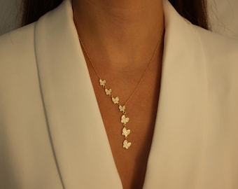 Tiny Butterfly Necklace by ArgentaJewel in 925 Sterling Silver & 18K Gold Plated • Dainty Pendant • Y Necklace • Unique Gift for Her