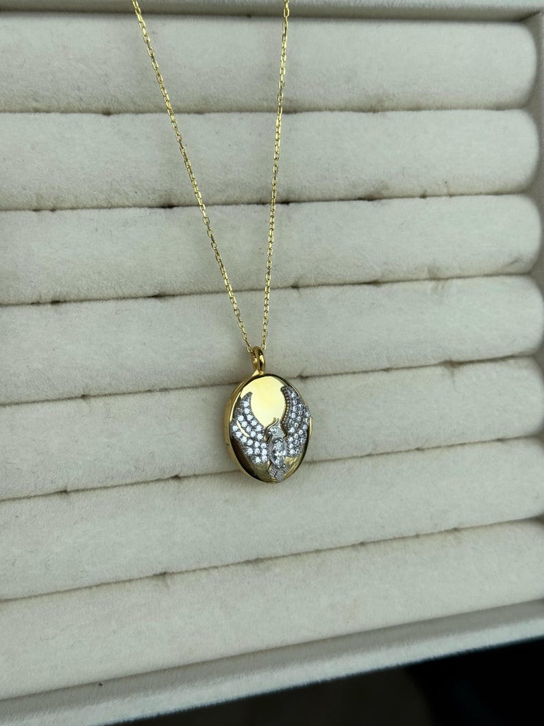 Gold Phoenix Locket Necklace: 925 Sterling Silver, Fire Bird Simurgh - Etsy