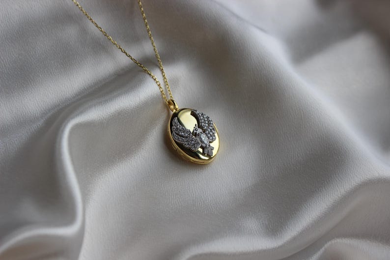 Gold Phoenix Locket Necklace: 925 Sterling Silver, Fire Bird Simurgh - Etsy