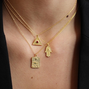 Handmade Triangle Antique Evil Eye Necklace by ArgentaJewel in 925 Sterling Silver & 18K Gold Plated • Spiritual Jewelry • Gift for Her
