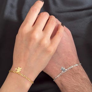 Pulsera de pareja con rompecabezas personalizada de ArgentaJewel en plata de ley 925 y baño de oro de 18 quilates • Pulseras con letras • Pulseras a juego con diseño de rompecabezas