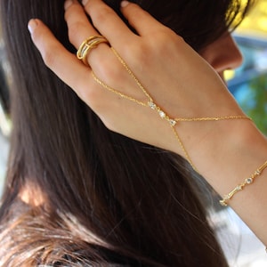 Hand Chain in 14K Gold Plated & 925 Sterling Silver by ArgentaJewel • Dainty Chain Finger Bracelet •  Minimalist Hand Chain • Bridal Jewelry