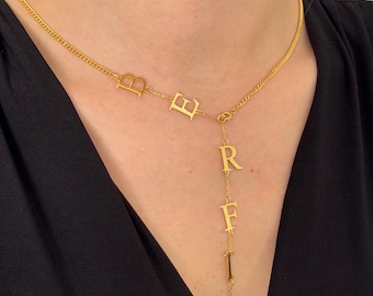 Personalized Lariat Necklace by ArgentaJewel in 925 Silver&18K Gold Plated•Custom Name Necklace•Y Name Necklace•Dainty Pendant•Gift for Her