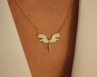 Sterling Silver Archangel Necklace: Gold Plated Angel Pendant