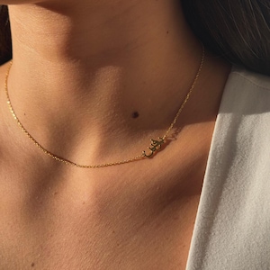 Sideways Arabic Name Necklace in 925 Sterling Silver&18k Gold Plated by ArgentaJewel • Dainty Arabic Initial Necklace • Unique Gift For Her