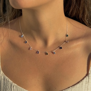 Multicolor Baguette Necklace by ArgentaJewel in 925 Sterling Silver & 18K Gold Plated • Colorful Gemstone Drop Necklace • Gift For Her