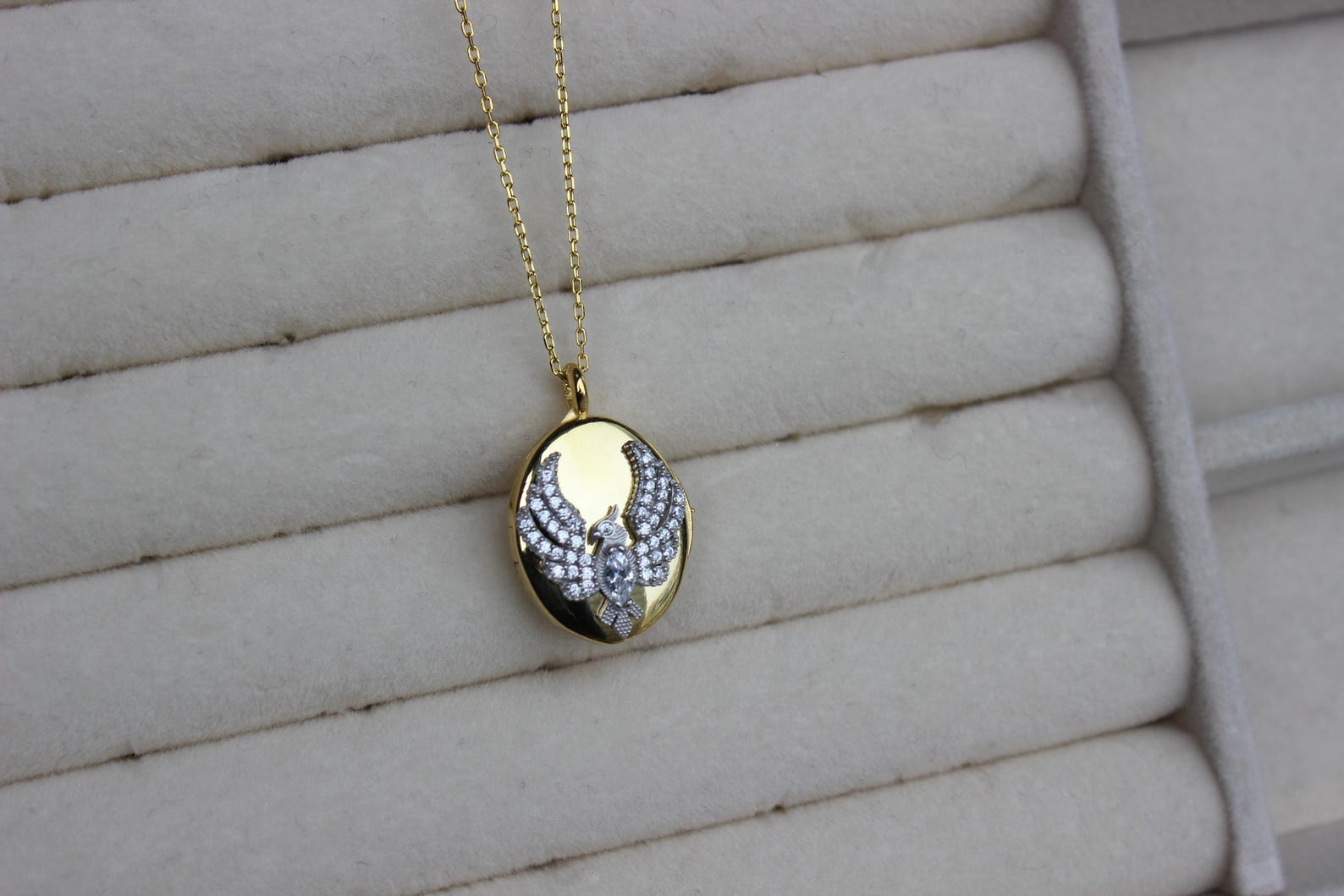 Gold Phoenix Locket Necklace: 925 Sterling Silver, Fire Bird Simurgh - Etsy