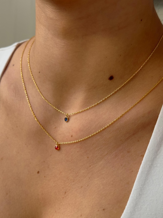 スターリングシルバーの誕生石ネックレス：18Kゴールドメッキの宝石 