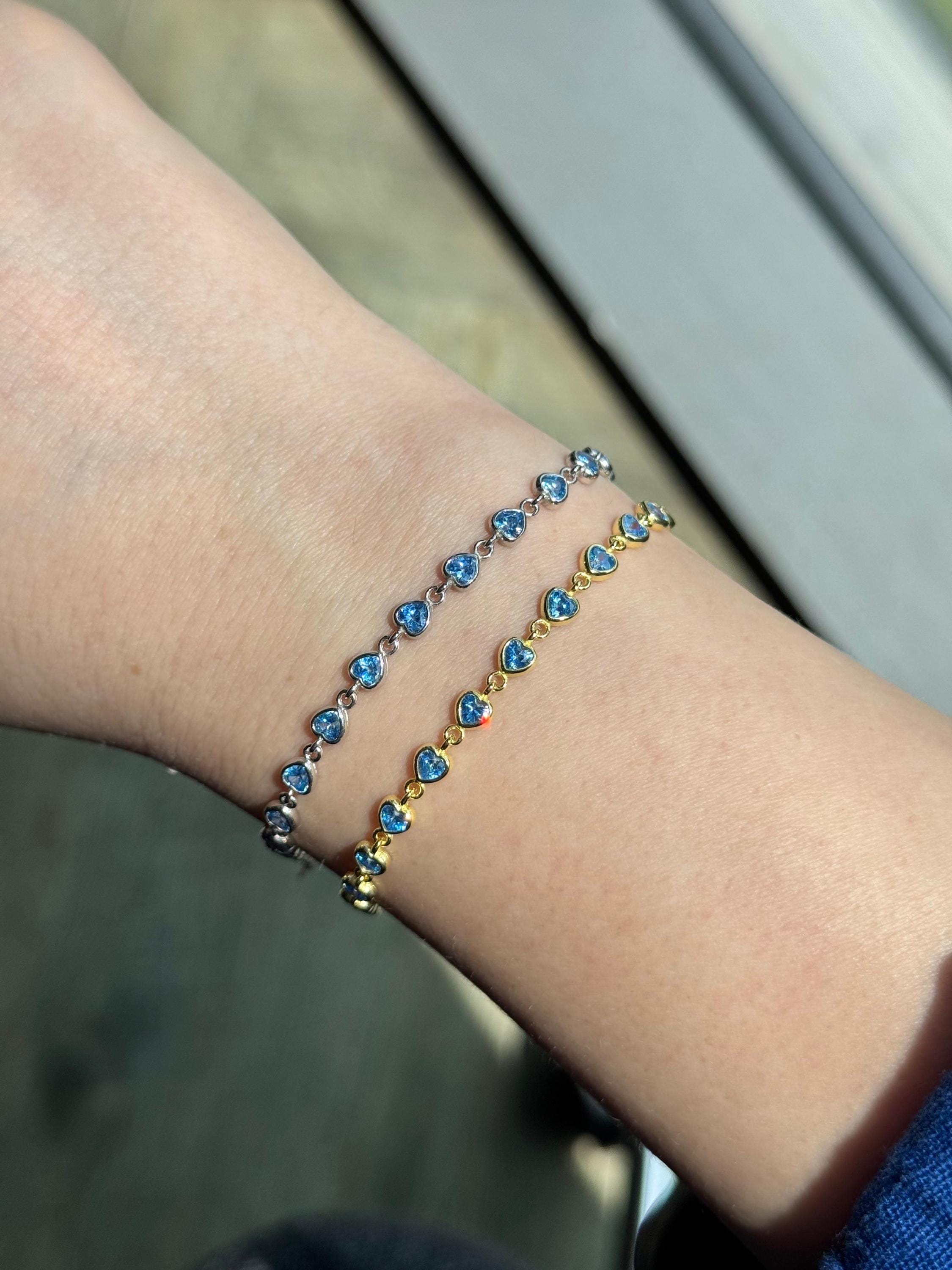 ハートアクアマリンブレスレット：925スターリングシルバー、18K