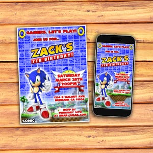 Sonic Einladung, Sonic Geburtstagseinladung, Sonic the Hedgehog einladen, Sonic Party einladen, Geburtstagskarte, Videospiel Thema, Kids Party