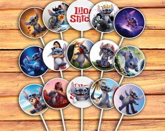 Adornos para cupcakes de Lilo y Stitch, adornos de Lilo y Stitch, adornos de cumpleaños de Lilo y Stitch en acción real, adornos para cupcakes de Disney, fiesta hawaiana