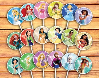 Disney Princess Cupcake Toppers, Princess Cupcake Toppers, Disney Cupcake Toppers, Princess Birthday, Digital Download, Princess Inspired
