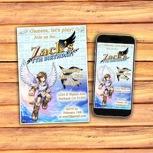 Pit Invitation, Pit Birthday Invitation, Kid Icarus Party Invite, Video Game Invite, Nintendo Birthday Invitation, Angel Themed, Fantasy