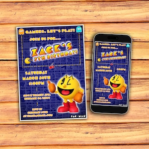 Pacman Invitation, Pac-man Invitation, Pacman Birthday Invitation, Arcade Birthday Invitation, Retro Video Game Invitation, Digital Invite