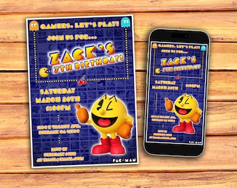 Pacman Invitation, Pac-man Invitation, Pacman Birthday Invitation, Arcade Birthday Invitation, Retro Video Game Invitation, Digital Invite