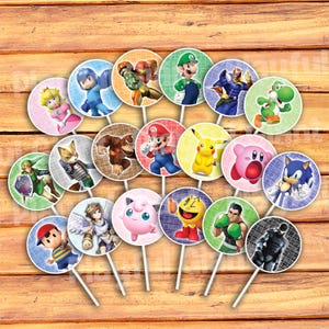 Super Smash Bros Cupcake Toppers, Videospiel Cupcake Toppers, Super Mario Cupcake Toppers, Super Mario Bros Kuchenstecker, Mario Party