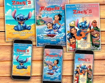 Lilo und Stitch einladen, Lilo & Stitch Geburtstagseinladung, Lilo und Stitch Cartoon-Geburtstagseinladung, Hawaiianische Party Dekoration, Kinder-Party Einladung