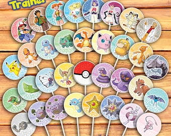 Pokemon Cupcake Toppers, Pokemon Toppers, Pokémon Birthday Party, Pikachu Birthday, Pokemon Cake Decorations, Printable Party Toppers, Kids