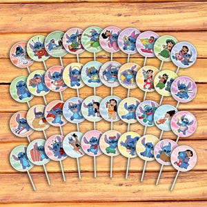 Lilo and Stitch Cupcake Toppers, Stitch Cupcake Toppers, Lilo and Stitch Cartoon Birthday Toppers, Disney Cupcake Toppers, Hawaiian Party