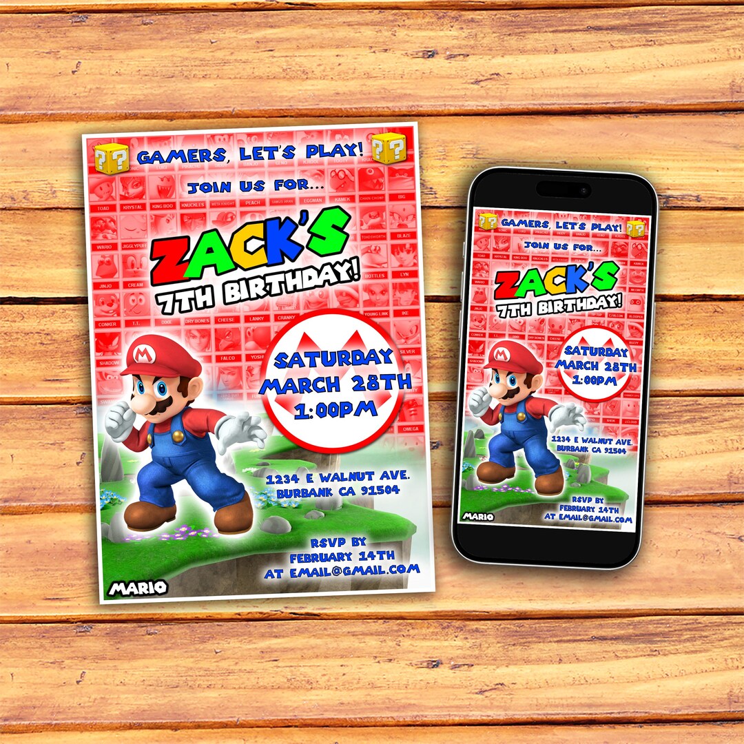 Mario Invitation, Super Mario Birthday Invitation, Super Mario Bros ...