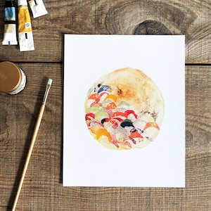 Circle Art Print - Abstract Moon Painting, Square Wall Art, Modern Home Decor, Brown Yellow 8x10 8x8 Artwork, Gift Idea