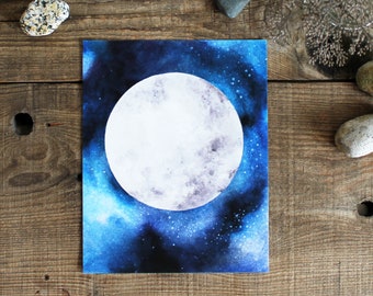 Moon Art Print - Moon Painting, Kids Room Home Decor, Nursery Wall Art, 8x10 8x8 Square Art, Gift Idea