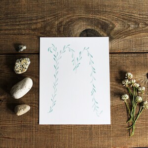 Botanical Monogram Art Print - Watercolor Leaves Alphabet Painting, Home Decor, 8x10 Kids Room Nursery Wall Decor, Gift Idea