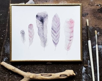 Feathers Art Print - Watercolor Home Decor, Nature Painting, 8x10 Kids Room Nursery Wall Decor, Gift Idea