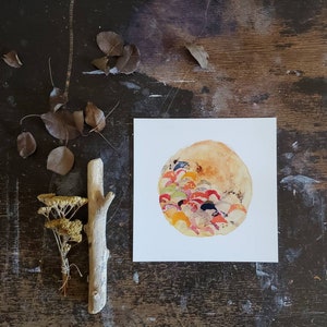 Circle Art Print - Abstract Moon Painting, Square Wall Art, Modern Home Decor, Brown Yellow 8x10 8x8 Artwork, Gift Idea