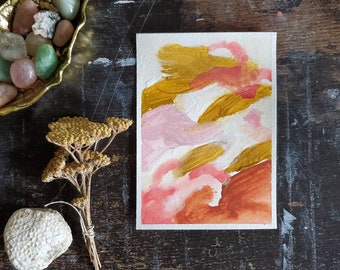 Abstract Painting - Original Artwork, Pink Yellow Brown Orange 5x7, Abstract Original Art, Home Decor