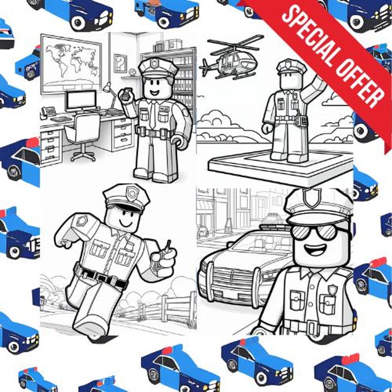 Roblox Police Coloring Book Printable Sheets Birthday Party Activity ...