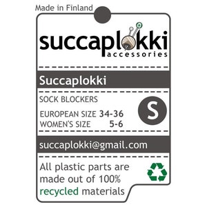 SIZE-S PAIR 2 BLOCKERS Succaplokki Splinter free Knitting Sock Blocker's, made out of recycled plastic image 3