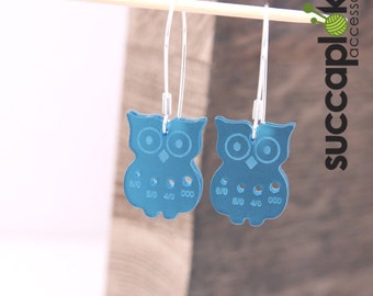 Mini-Paavo earrings (Inch/Imperial), Owl shaped earrings with a gauge for tiny US knitting needles, made out of recycled plastic