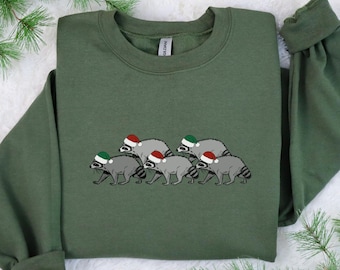 Christmas Raccoon Sweatshirt, Raccoon Christmas Shirt For Women, Cute Funny Animals Christmas Sweatshirt, Funny Santa Hat Xmas Shirt