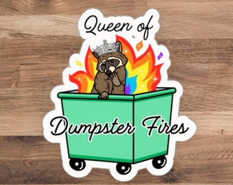Sticker raton laveur La reine des poubelles : autocollant en vinyle imperméable rigolo