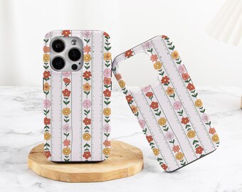 Funda personalizada con diseño de flores lineales para iPhone 17/16/15/14/13/12/11 Pro Max Plus Mini, funda resistente y moderna para X/XS/XR.