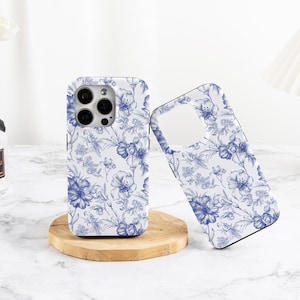 Blue Vintage Floral Customized Phone Cover For iPhone 16/15/14/13/12/11 Pro Max Plus Mini Phone Case For X/XS/XR Trendy Tough Case