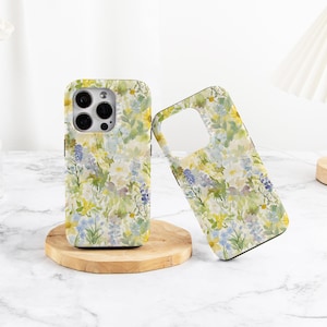 Gelbe Aquarell Blumen ästhetische handgemachte Telefon-Abdeckung für iPhone 16/15/14/13/12/11 Pro Max Plus Mini Telefon-Hülle für X/XS/XR Tough Case