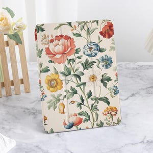 Vintage Blumen iPad Hülle mit Stifthalter für 2024 New Air 4/5/6 iPad Pro 11 12.9 13 iPad 2022 2021 2024 iPad 10/9/8 iPad mini 6 Fall