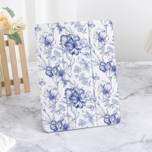 Funda floral azul para iPad (2024), iPad Air 6/5/4, iPad de décima generación, iPad Pro de 12,9&quot;, 11&quot;, 10,9&quot;, 10,2&quot; y 9,7 pulgadas, iPad Air 11 y 13 pulgadas.
