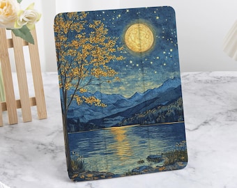 Tranquility Moon iPad Case with Pencil Holder For 2024 New Air 4/5/6 iPad Pro 11 12.9 13 iPad 2022 2021 2024 iPad 10/9/8 iPad mini 6 Case